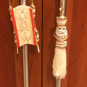 2 gold/cream Christmas ornaments